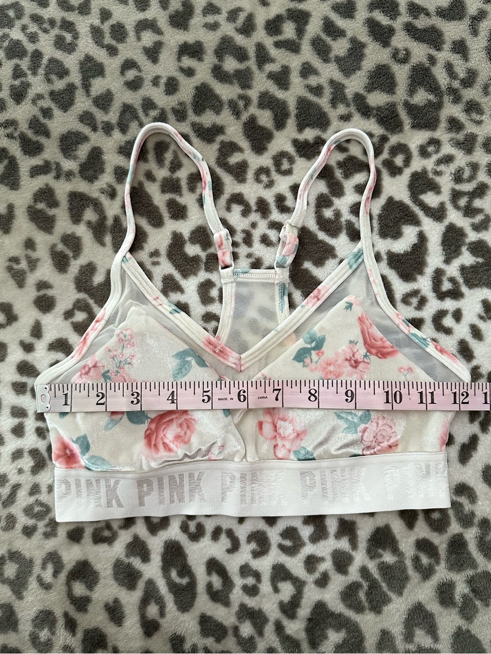 PINK Sport Victoria’s Secret Velvet Ultimately Lightly Lined Bra Cream Floral S - Picture 14 of 17